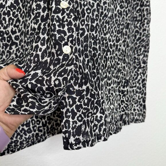 Vintage Retro Silk Top Medium 90s Black Leopard Shirt Luxury Statement Timeless - Picture 6 of 8